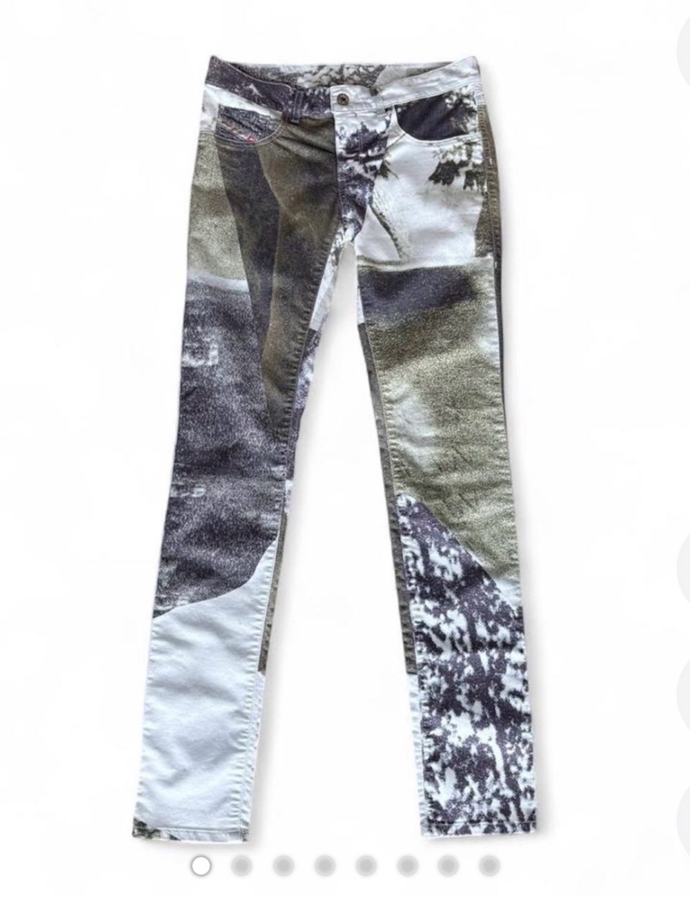 acid wash Diesel low waist jeggings, green & white, super slim